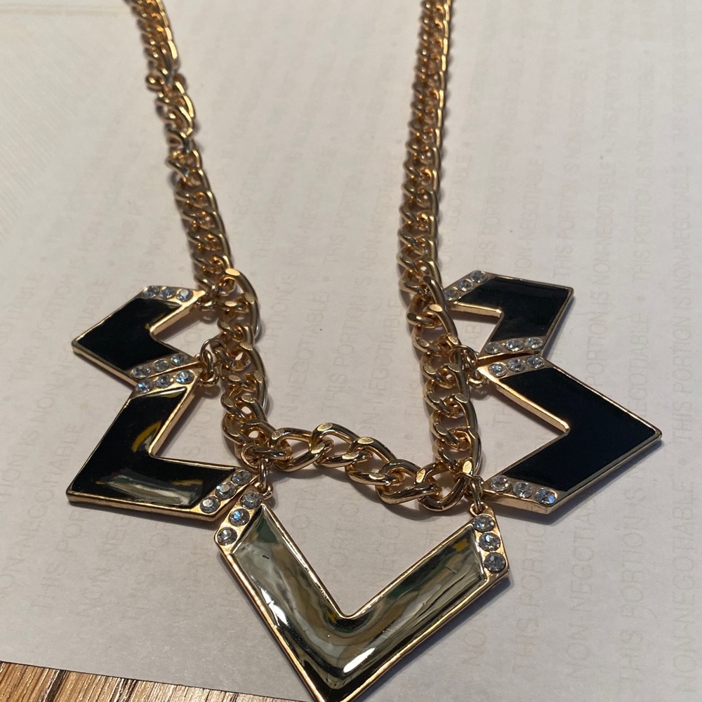 Gold-Tone Chevron Statement Necklace with Black Accents